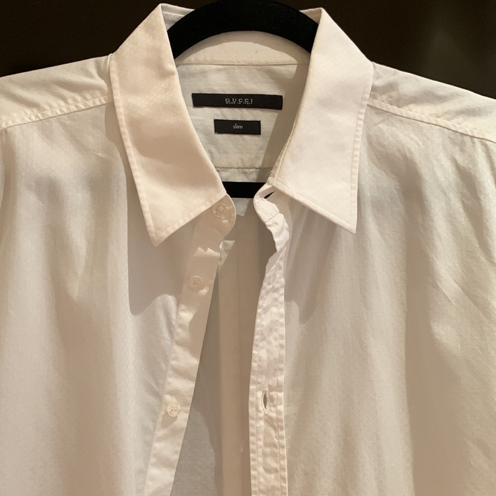 MENS GUCCI WHITE COTTON SLIM FIT DRESS SHIRT SIZE 16.5 USA SIZE 42 EURO
